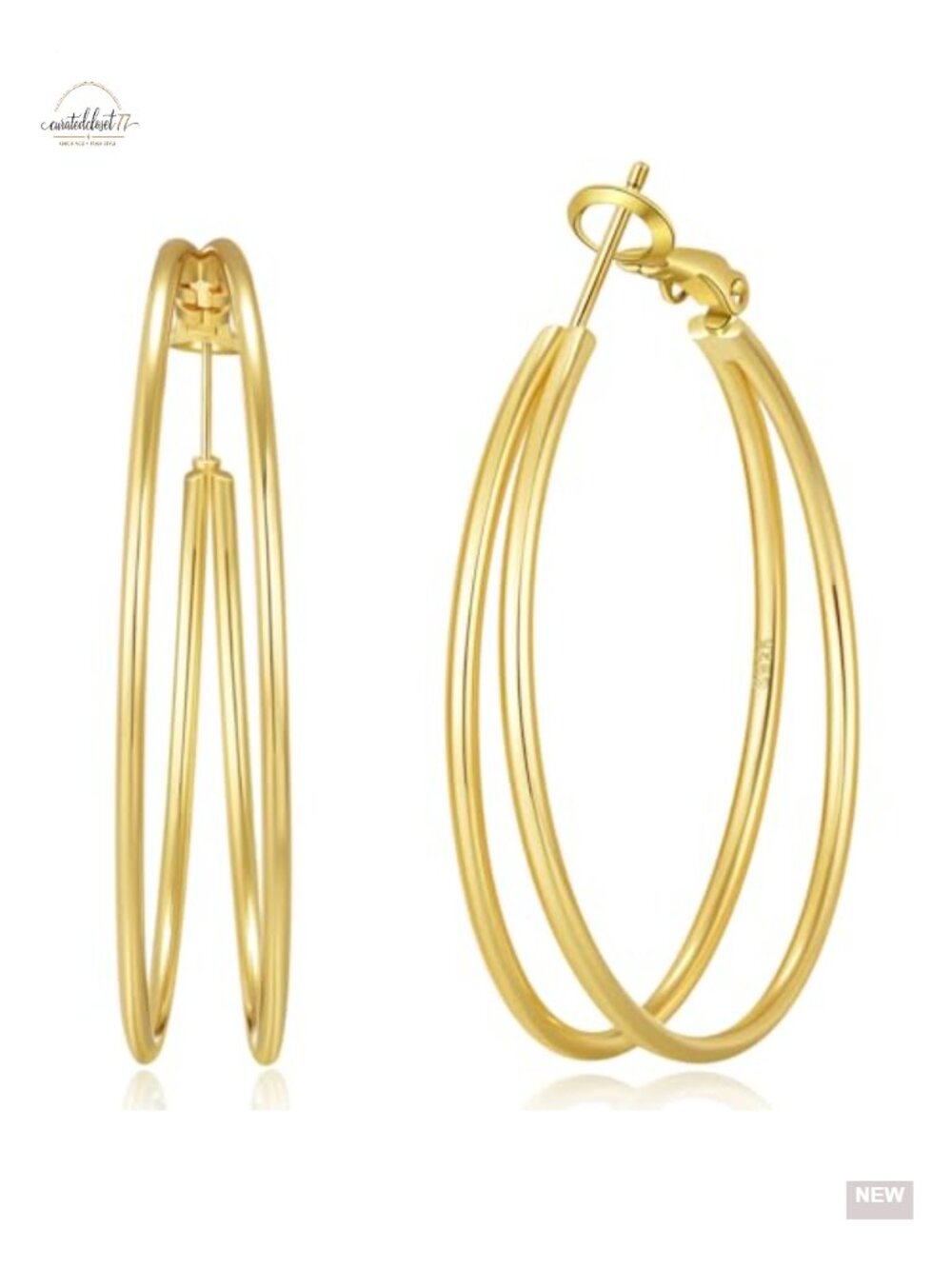 Large Thin Double Hoop Earrings for Women Lightweight Hypoallergenic 925